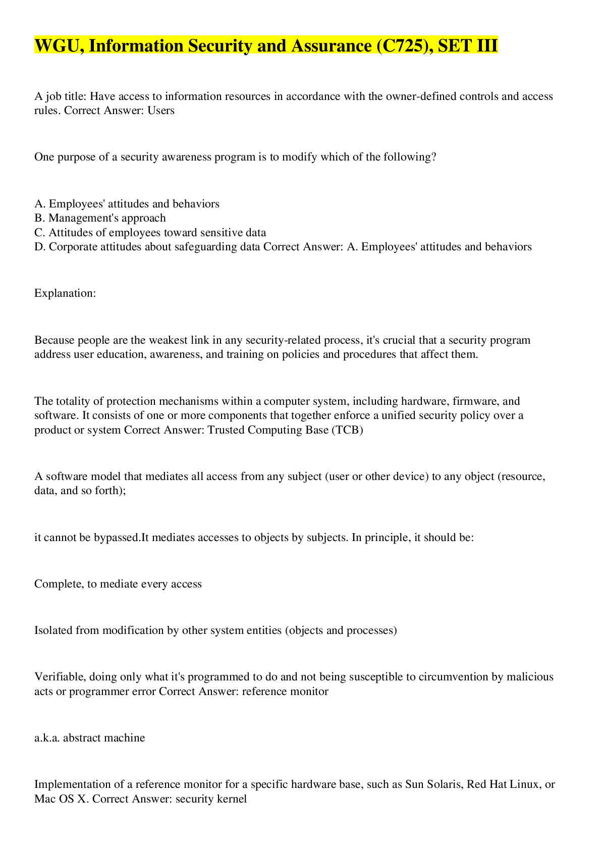 Preview image for WGU, Information Security and Assurance (C725), SET III